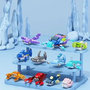 10 sets of marine creature building blocks, Diy kits, with 2 different assembly methods. These blocks build individual items like whales, sharks, crabs, lobsters, etc. Collecting 10 sets allows additional assembly