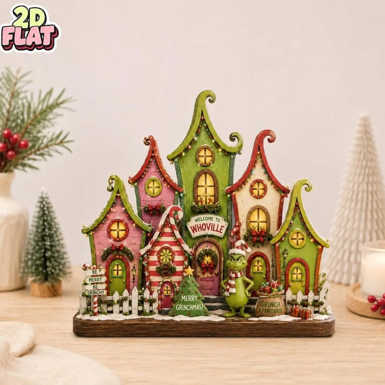 Grinch Whoville Village Wooden Block Decor, Christmas Village Shelf Sitter, Whimsical Holiday Tiered Tray Decor, Christmas Gift