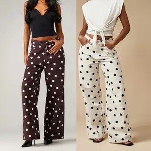 Women's Casual High-Waisted Stretch Polka Dot Straight-Leg Jeans with Pockets