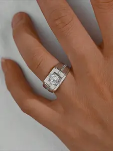 1pc Men's Business Diamond Ring, Set with Cubic Zirconia, Decorated with Fashionable Jewelry, Jewelry Rings, Elegant Glittering Ring, Cz Ring