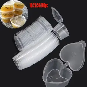 10/25/50/100 PC leak-proof heart-shaped plastic container with a lid, semi-transparent storage box, stackable durable dipping sauce box, suitable for appetizers, pudding, snacks, birthdays, weddings, etc. It is also an ideal choice for Ramadan, carnival,