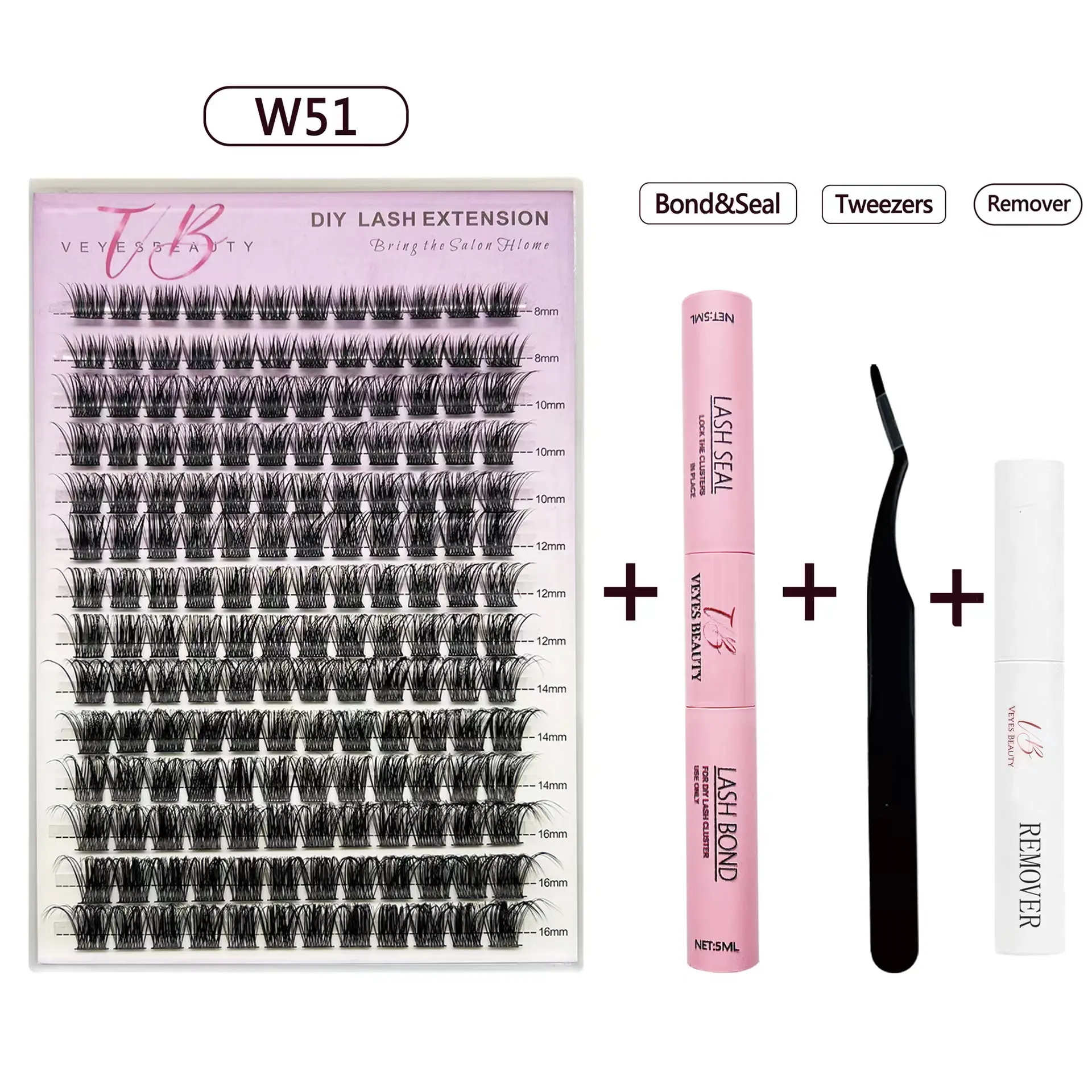 LuxeBold Cluster Lashes Kit Individual Lash Extensions Newbie's Five-Second DIY Dramatic Volume Eyelash Wispy Faux Mink Lash Mixed Length Tray with Bond & Seal, Applicator at Home Fluffy
