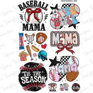 Neon Baseball Mini DTF Transfer Gang Sheet 24.5" Wide x 36" Long Direct To Film Trendy Vibrant Designs for Stylish Wardrobe