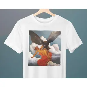 Men's Ganymede, a figure from Greek mythology, being carried away by an eagle, symbolizing the abduction by Zeus Graphic T-Shirt - Short Sleeve Crew Neck Regular Fit Casual Wear | Soft & Breathable Fabric, Durable Print, Everyday Comfort, Machine