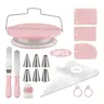 36-Piece Smooth Baking Set - Steel Cake Decorating Kit, Rotating Turntable Stand, 20 Buttercream Pastry Bags, 6 Icing Tips, 2 Spatulas, 3 Scrapers, Coupler, Ties - Bakeware Gift for Beginners, Ideal for Floral Cupcakes