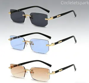 Circleletsparke 3-Pack Rimless Sunglasses Rectangle Fashion Popular Women Men Shades Small Square Sun Glasses For Female Male Summer Traveling Oculos