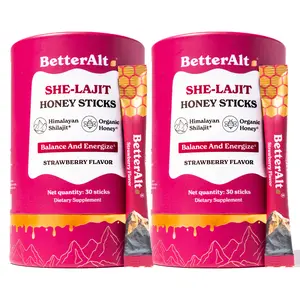2 Packs of Women Multi-Mineral Honey Sticks | BetterAlt SHE-Lajit Strawberry Flavor | Shilajit, Shatavari & Saffron | Hormonal Balance & Energy - 60 Honey Packs