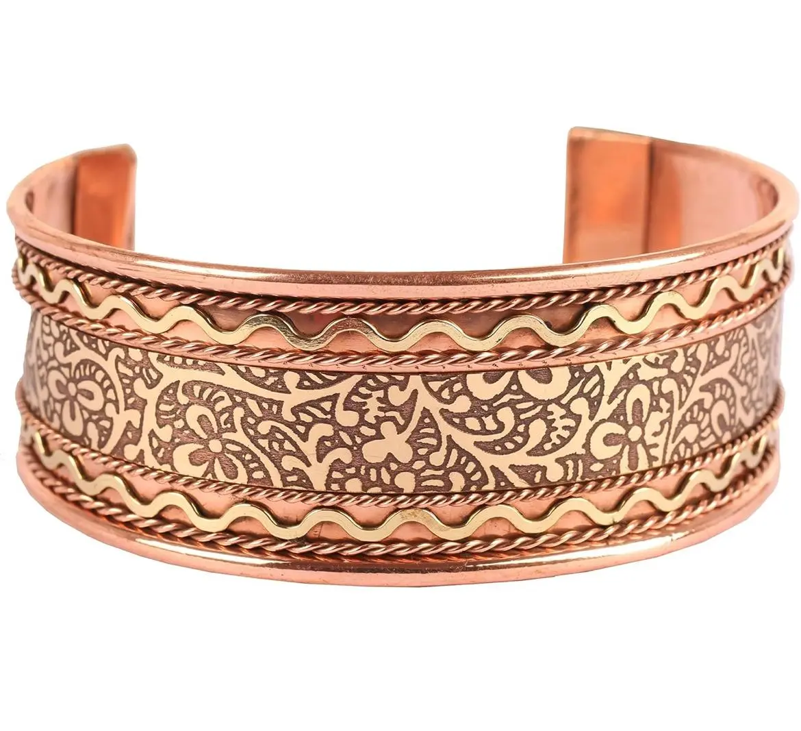Handcrafted Pure Copper Cuff Bracelet Adjustable Open Bangle for Women & Men