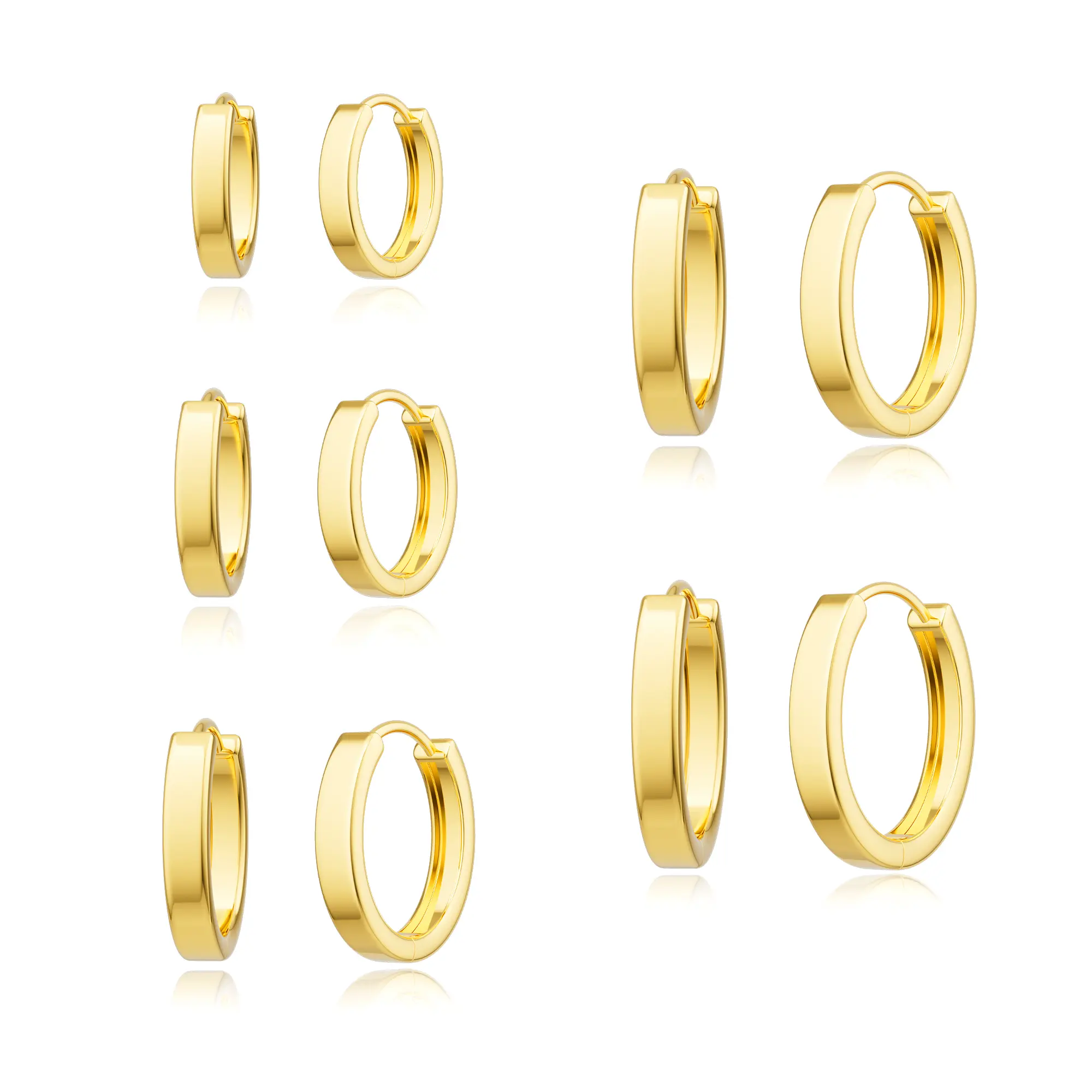 TEWIKY 14K Gold/Sliver-Plated Five Pair Earrings  Smooth Hoops Valentine's Day Gift Versatile Design for Various Occasions