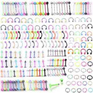 10 multi-color stainless steel painted nose rings, eyebrow studs, C-shaped ear bone studs, CBR rings, European and American lip studs, piercing jewelry