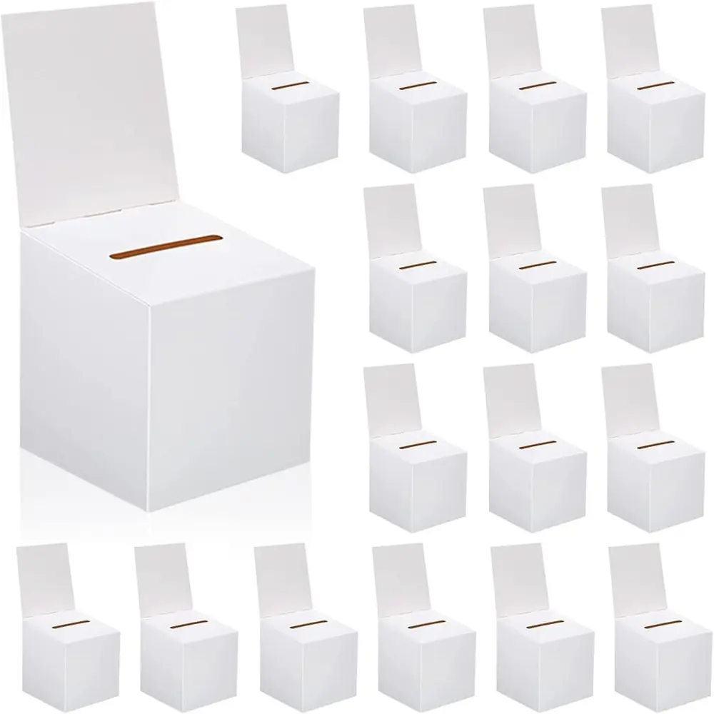 16 Ballot Box Set – Raffle Ticket Box, White Ballot Box With Slot, Raffle Boxes For Tickets, Ticket Box With Header, White Ballot Box - 6 x 6 x 6 Inch Compartment