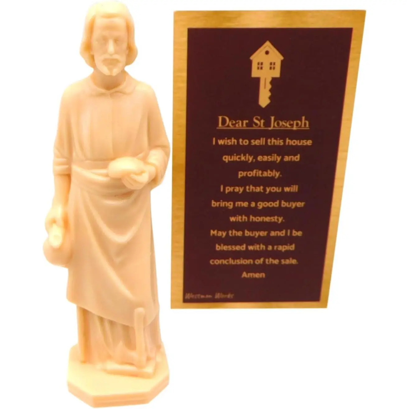 St Joseph House Selling Statue and Double Sided Prayer Card Faith-Based Figurine with Prayer for Selling Homes,  The