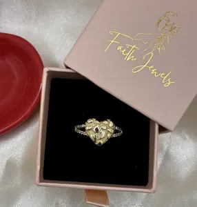 14k Gold Plated Heart Nugget Ring with Rhinestones for Women Sizes 6-10