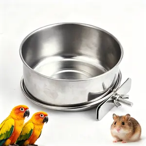 Stainless Steel Bird Food Cup for Parrot Budgerigar Small Birds, Anti-Bite Moveable Feeder Water Box