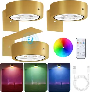 3-Pack Picture Lights for Wall, 13 RGB Color Changing Led Art Display Light with Rechargeable Battery Operated, Magnetic Painting Light with Remote Control, Wireless Party Home Wall Decor Puck Light wallsconces festival gift