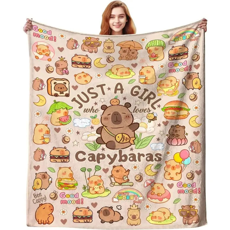 Women's Capybara Blanket Just A Girl Who Loves Capybaras Soft Flannel Bedding Blanket Mother's Day Birthday Gifts For Kids Animal Plush Merch