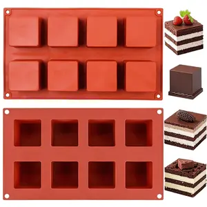 2PCS 8-Cavity Silicone Cube Cake Mold 2" x 2" x 2" 3D Square Mini Mousse Cake Baking Mold, French Dessert Molds for Chocolate, Jello, Brownie Bites, Ice Cream Cube