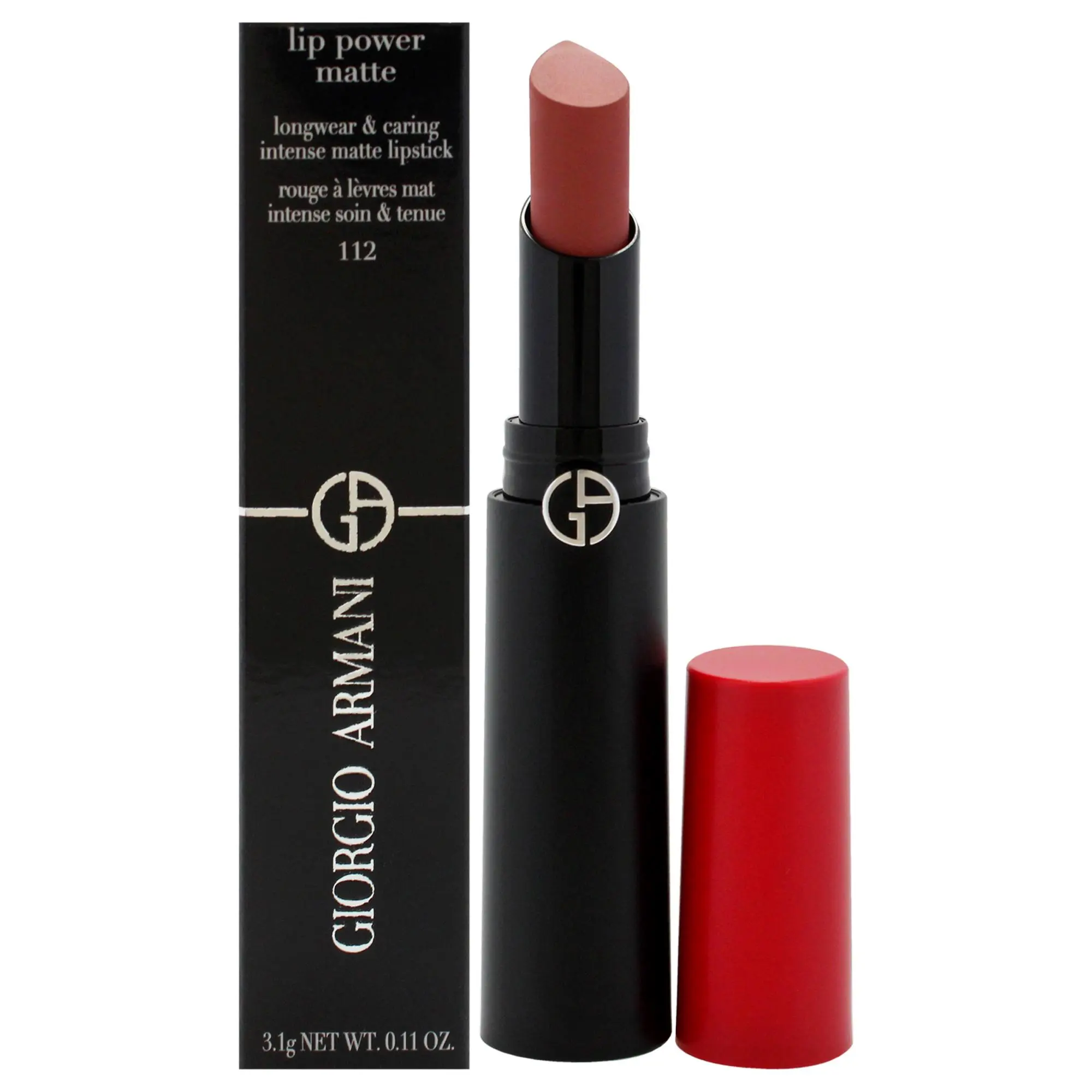 Giorgio Armani Women's Lip Power Matte Longwear Lipstick - 112 Stylish, Daily Makeup Essential, 0.11 oz, 0.11Oz