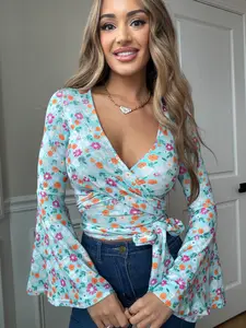 Woodstock Floral Bell Sleeve Wrap Top - Spring Fling
