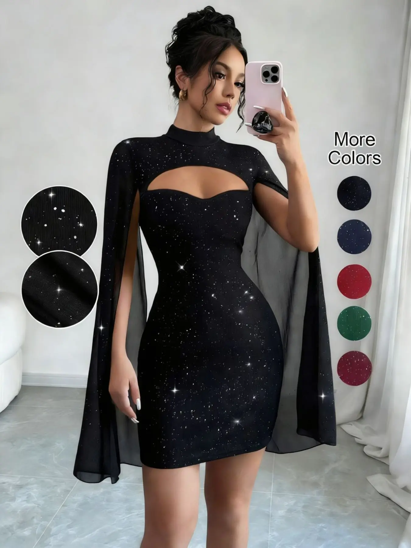 black dress elegant woman with diamonds Sequin Elegant High Slit Black Dress – Lady DeVille