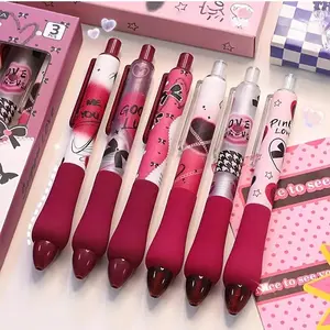 6/12pcs  black 0.5mm, pink dark gothic style, click-to-write mechanism, quick-drying ink. Ideal for home, office and school use, essential for back-to-school gifts and home office needs. Fine-tip design ensures smooth writing.