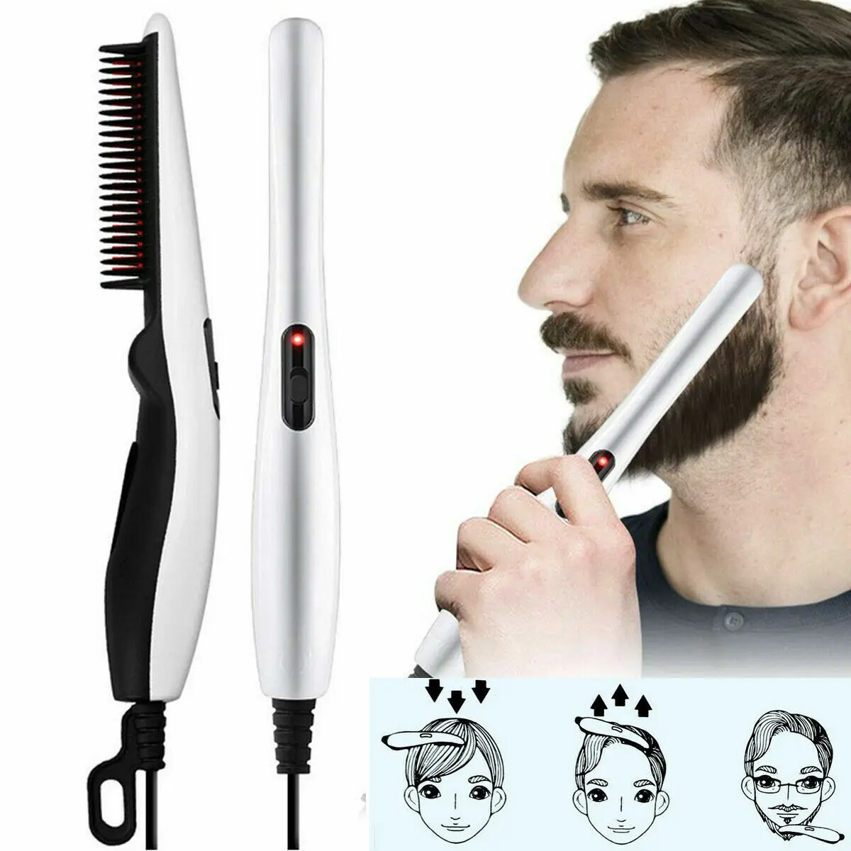 Beard Straightener Brush for Men with Quick Heat, Compact Hair Straighteners to Solve the Trouble of Thick Beard, Travel-Friendly Gift with Safe Handle