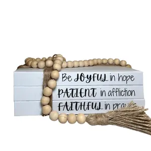 Decorative 3-Stack of Inspirational Books - Be Joyful in Hope, Patient in Affliction, Faithful in Prayer - Motivational Home Decor for Living Room, Office, or Bedroom