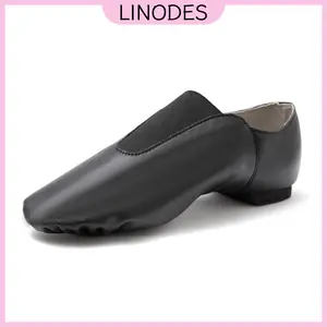 Linodes Women's Leather Upper Jazz Shoe Slip-on with Elastic Top Piece
