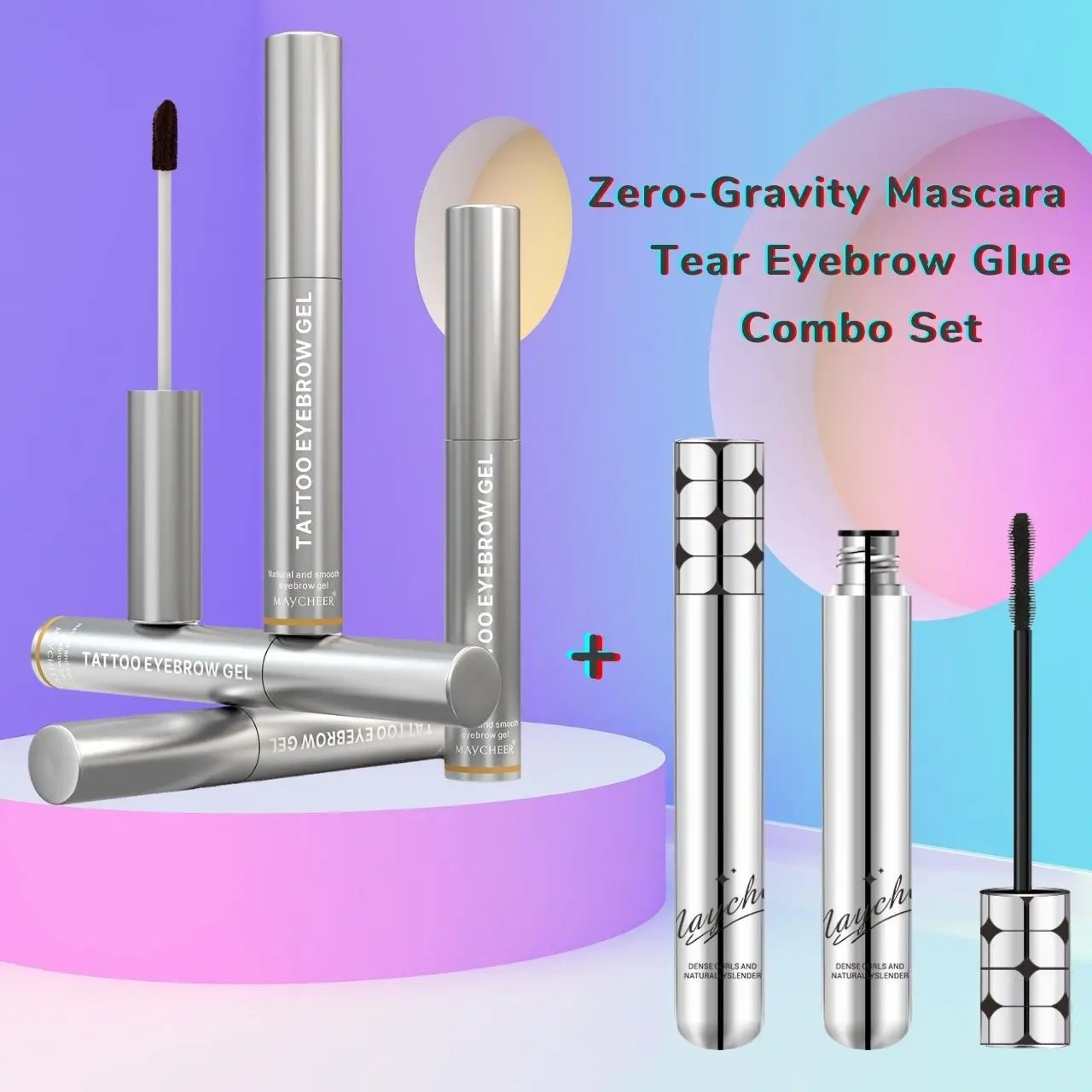 MAYCHEER Easy Peel Tattoo Eyebrow Gel & Zero-Gravity Feather-Light Mascara Combo Set, Long-lasting Waterproof & Sweat-resistant,Easy Application All-day Long And Curly Eyelashes&Matte texture Airy Light Brow