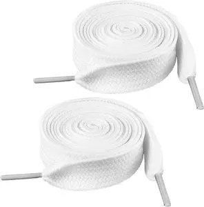 2 Pairs Fat White Shoe Laces for Sneakers, 3/4'' 2cm Wide Thick White Athletic Shoelaces, 47 Inch Flat Long Shoe Strings 120cm Shoestring for Adult Men Women