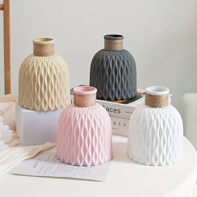 Modern Floral Vase - Elegant home Decor Centerpiece, Beige/Gray/White/Pink/, Lightweight & Sturdy for Living Room, Office, Wedding - No Electricity Needed Decoration, Tabletop Display, Geometric Pattern, Durable Construction, Versatile Orna