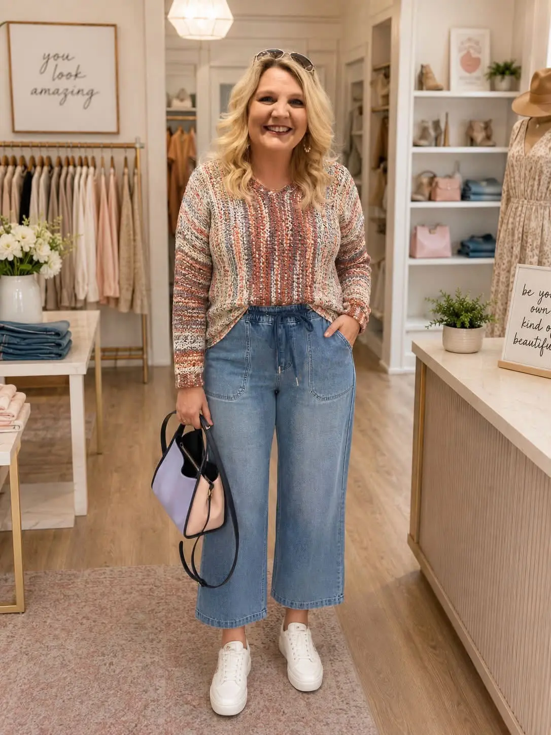Charlie B Knit Denim Wide Leg Jogger Pants