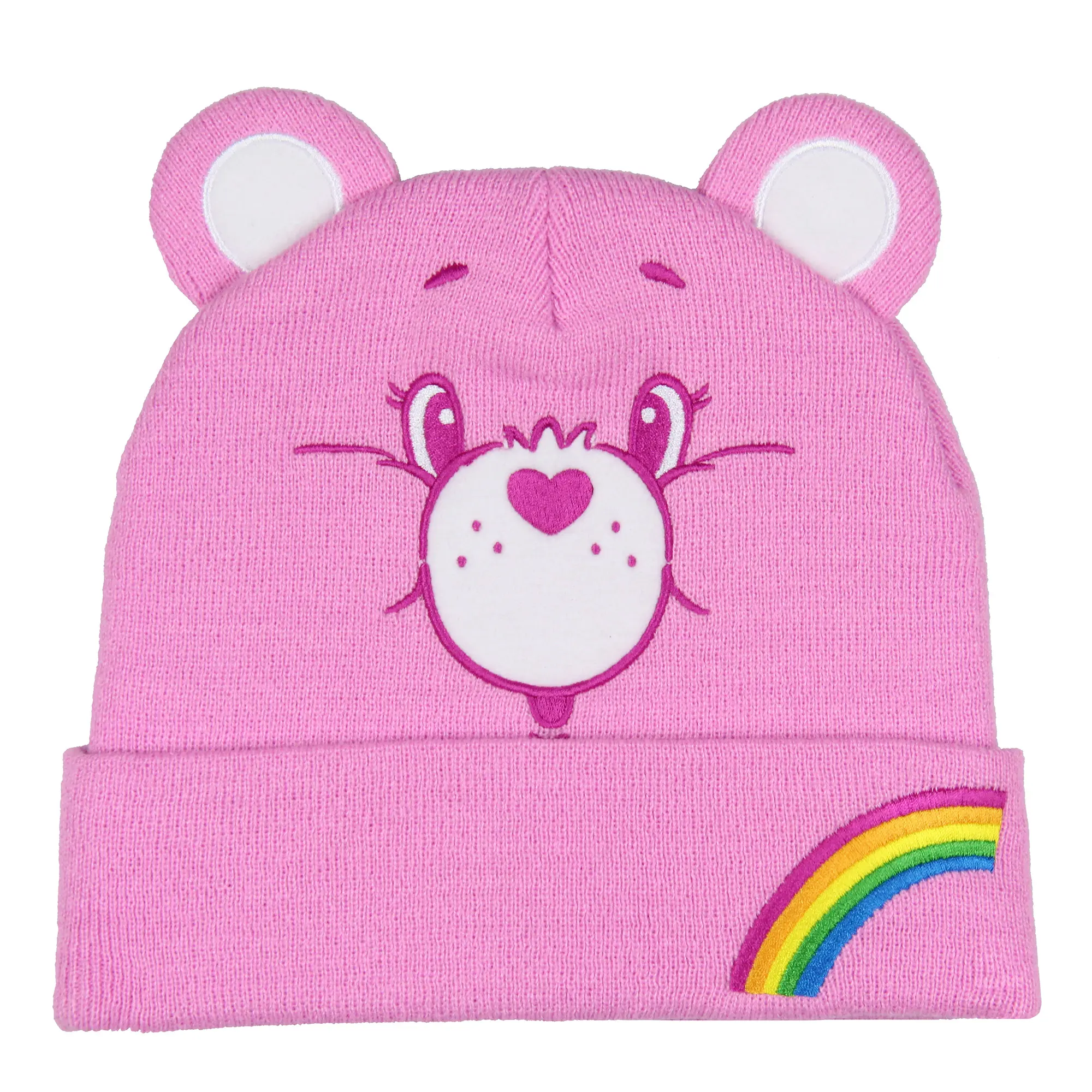 Care Bears Embroidered Face Belly Badges 3D Ears Cuff Knit Adult Beanie