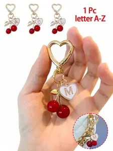 Cute Cherry Gold Butterfly Bag Charm, Stylish Backpack Charm, Purse Charm - Cherry Key Backpack Pendant Decoration, Keychain, Alloy Pendant Letters A-Z, Backpack Accessory, Back-to-School Gift