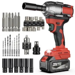 Cordless Brushless Impact Wrench 20V Max, 500N.M High Torque Power Tool Kit with LED Light, Variable Speed, Forward & Reverse Mode, Multi-Purpose for Car Tire Removal, Wood Drilling, Screw Tightening & Home Garage Repair