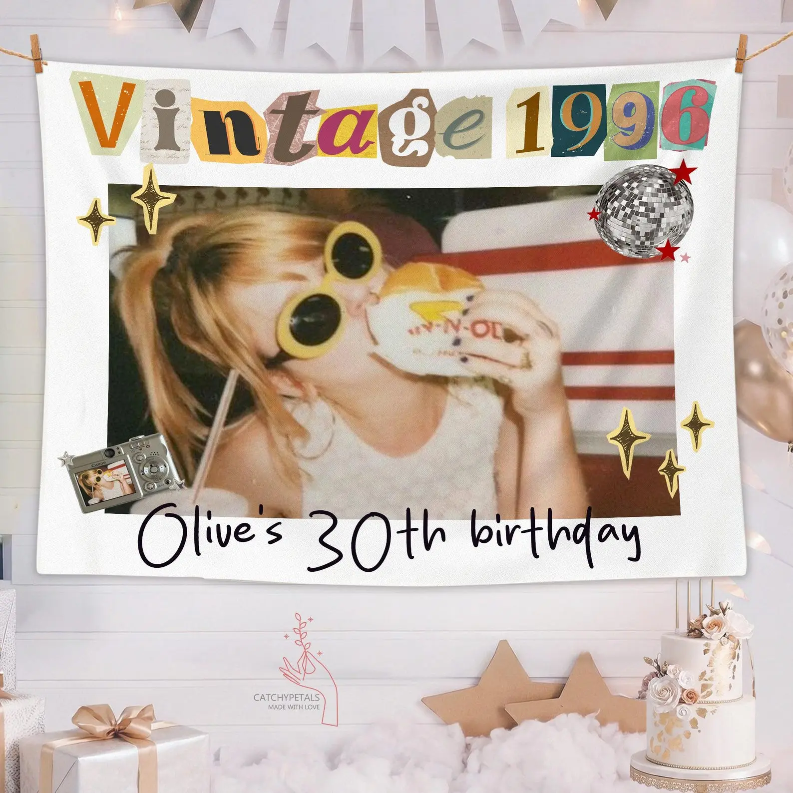 Personalized Birthday Party Decor, Custom Vintage Photo Birthday Party Background, 30th Birthday Banner, 30th Birthday Tapestry, Backdrop