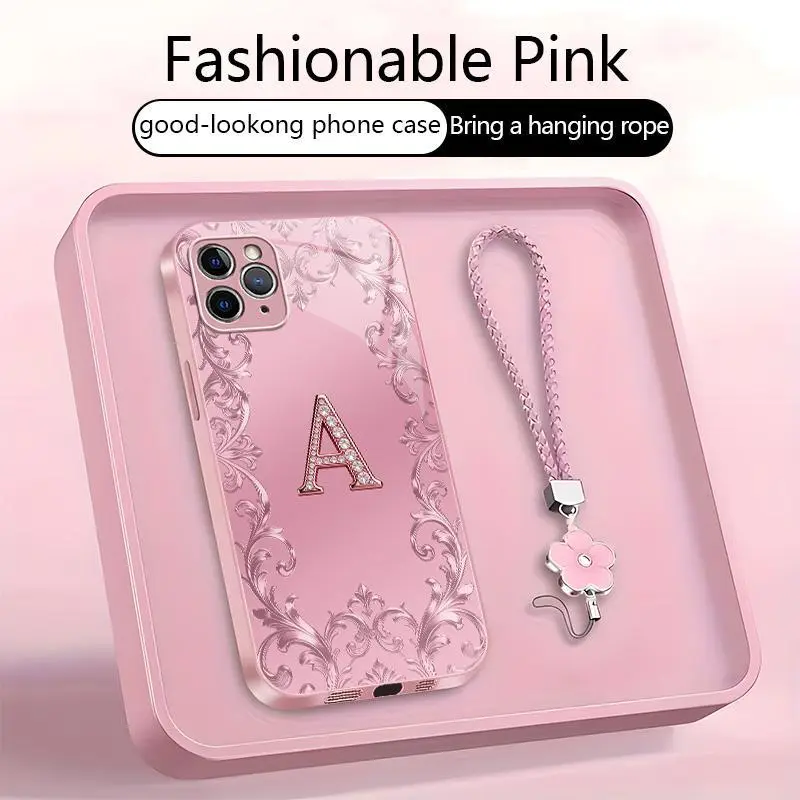 Suitable for [iPhone 11 Pro] high-end women's phone case🥰，free four-leaf clover lanyard included—choose any one of the 26 letters. Drop-resistant and fingerprint-proof. YM99