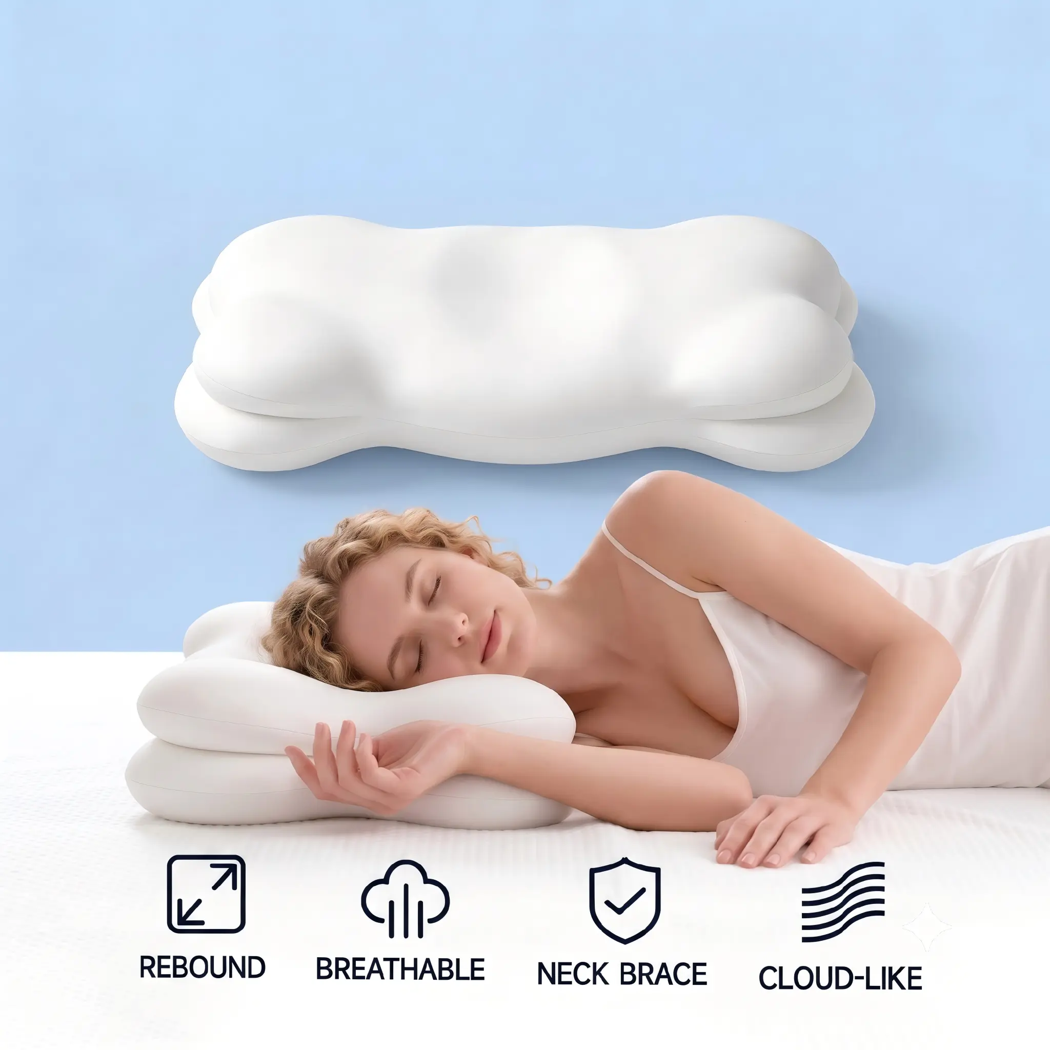 Cervical Pillow for Neck Pain Relief, Cloud Design Odorless Memory Foam Pillows with Cooling Case, Orthopedic Bed Pillow for Sleeping, Support for All Sleepers