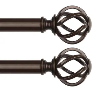 2 Pack Bronze Curtain Rods for Windows 48 to 84 Inch,  7/8 Inch Telescoping Splicing Drapery Rods with Twisted Cage Finials