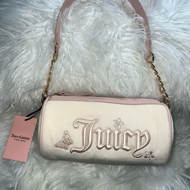 Juicy Couture Embroidered Logo shoulder Bag with Butterfly Detail and Gold Chain Strap for Women