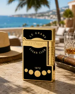 DUPONT Double Flame 1872 Black lacquer Golden Luxury Lighter (NO FUEL) Pretty GIFT Cling Sound
