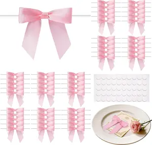 50 Pcs Pink Mini Bows 2.75 Inch Twist Tie Bows Elegant Pink Bows for Gift Wrapping, DIY Crafts, Party Decorations, Baby Shower, Birthday, Wedding Decor, Gift Bags MERDTTES