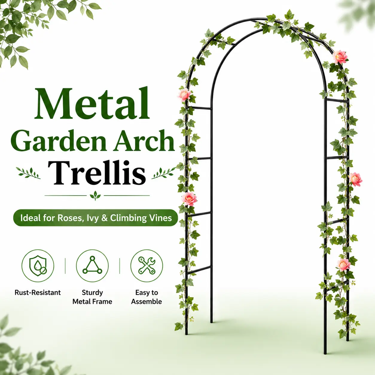 Adjustable Metal Garden Arch Trellis, Wide or Tall Outdoor Garden Arbor for Climbing Vines, Wedding Ceremony, Party & Backyard Decor, Black