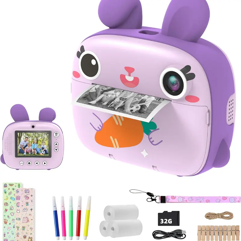 Instant for Kids, Polaroid , rechargeable,2.5K Kids Instant Print with No Ink Print Paper & 32G Card,Selfie Digital & 1080P Video , Toy Gift for Girls Boys,Christmas and birthday gift,Educational children's toy. instant print camera