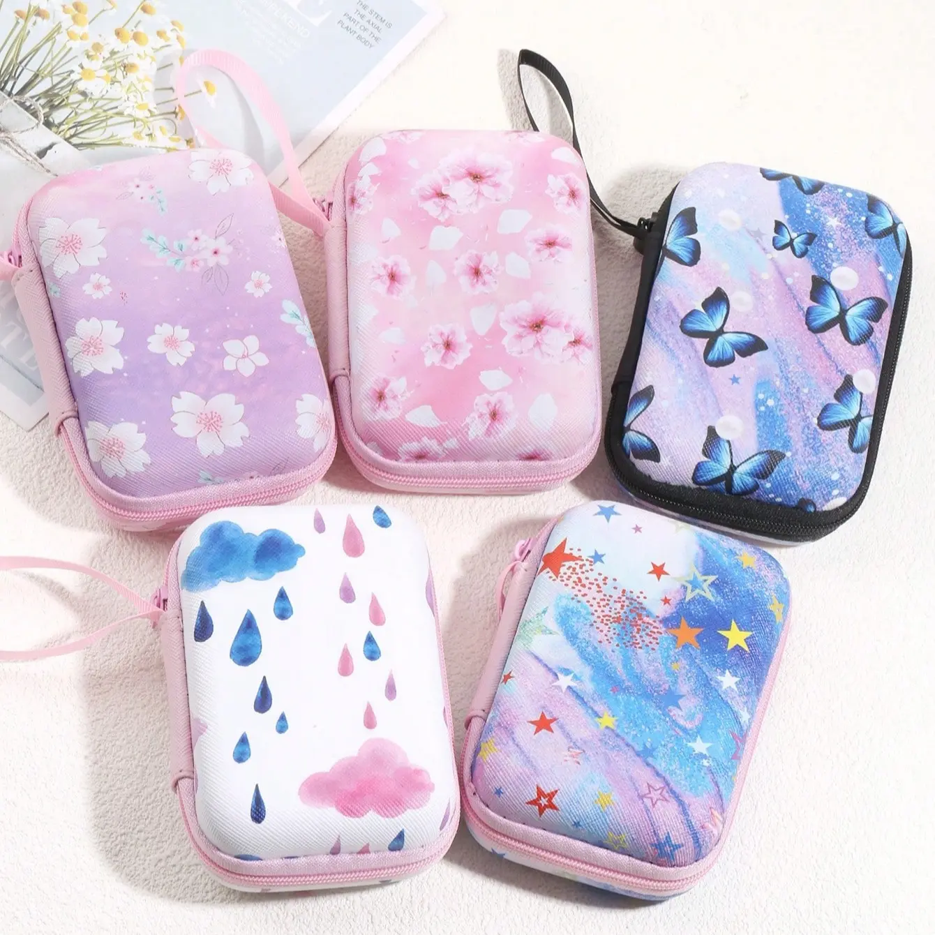Hard Shell Headphone Storage Case - Portable, Compact, Durable Printed Multifunctional Organizer with Anti-Tangle, Dust Protection & USB Charging Cable Compatibility for Headsets, Earphones & Accessories (Ideal for Commuters)