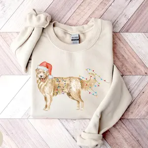 Golden Retriever with Christmas Hat Shirt, Golden Retriever and Christmas Lights Sweater, Christmas Animals Shirt, Golden Retriever Shirt PV0