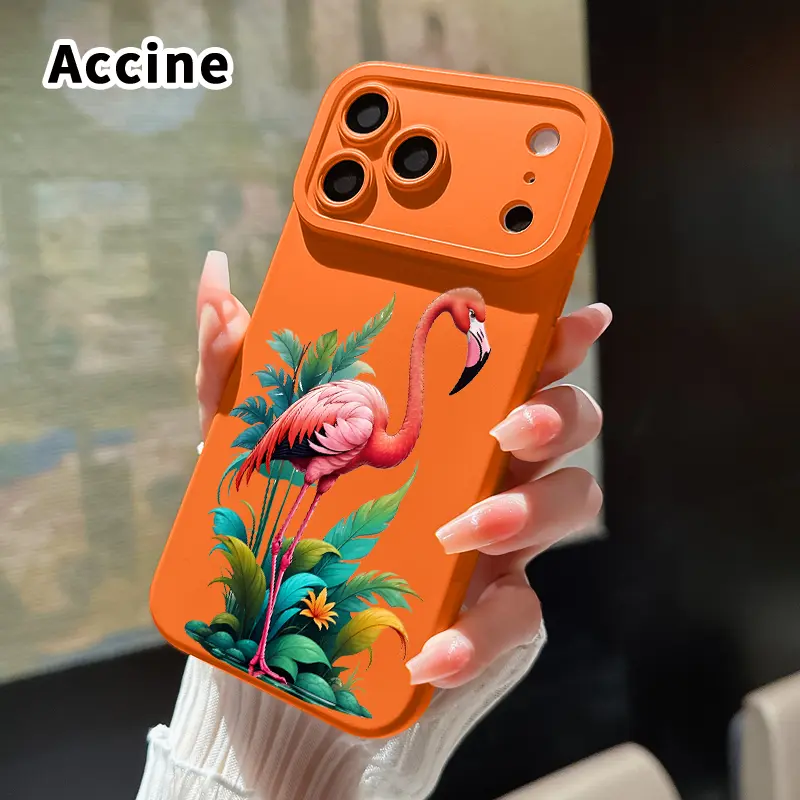 Large Window Phone Case for iPhone 17 Air 16 15 14 13 Pro Max Plus Flamingo in Foliage Pattern Shockproof Full Camera Protection Durable Slim Silicone Cover