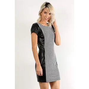 Houndstooth Print Leather Dress