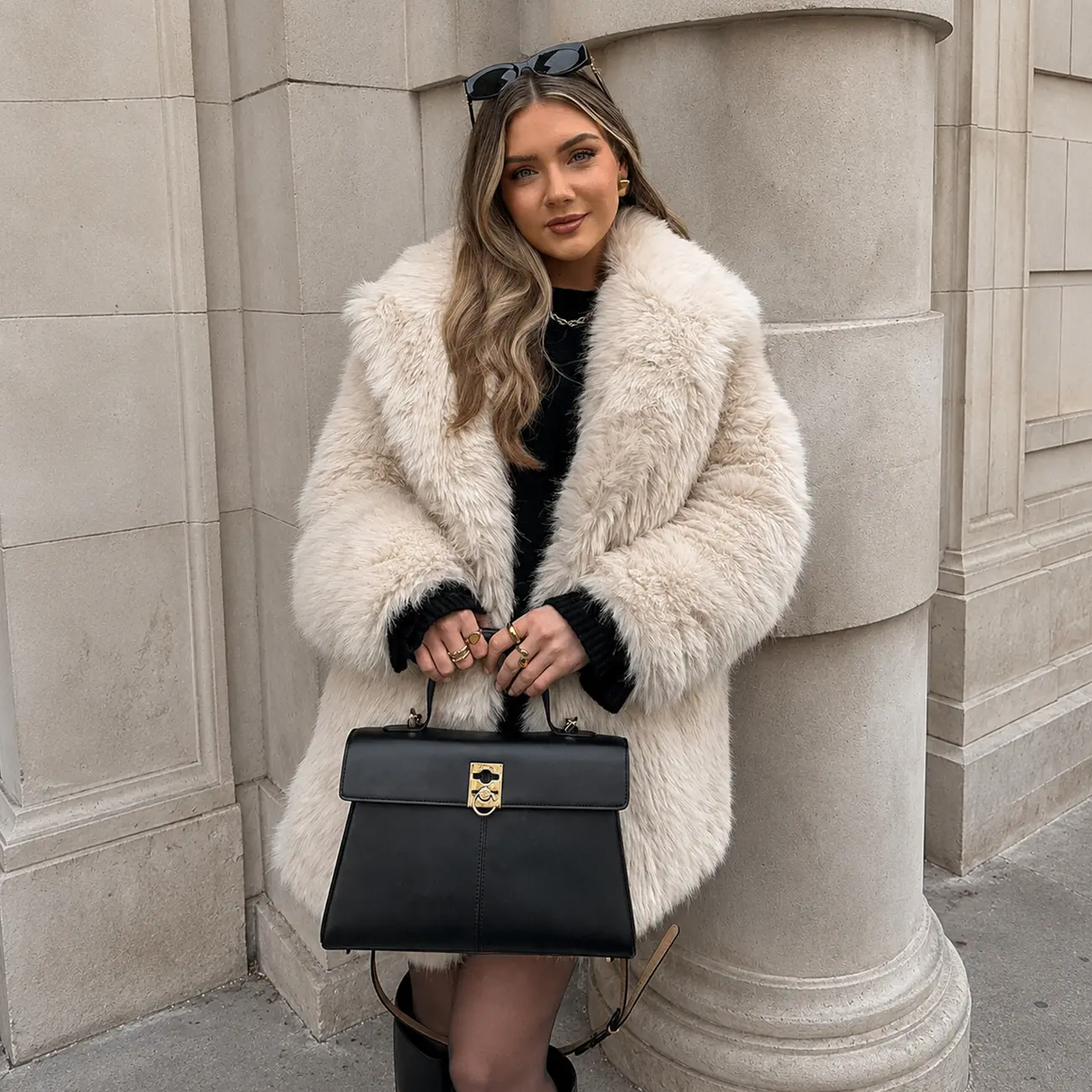 Arssm Womens Faux Fur Coat Long Fluffy Shaggy Jacket Lapel Winter Furry Coats Fuzzy Outerwear
