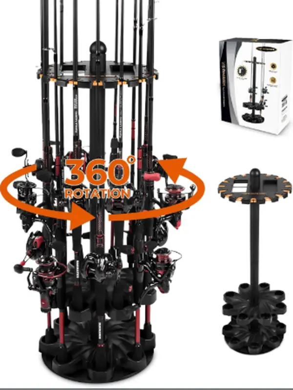 [Back to School]KastKing V16 Rotating Fishing Rod Holder OR V15 Without Rotating Base, Floor Rack Holds Up to 16 Rods & Combos, Space-Saving Pole Organizer with Foam, Durable ABS, Fishing Gear Storage Gift for Men